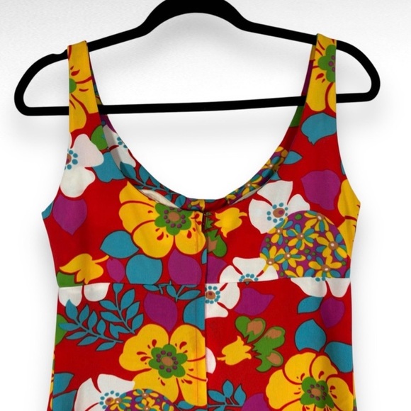 Vintage 60s Red & Yellow Floral Mini Dress (S) - Picture 8 of 10